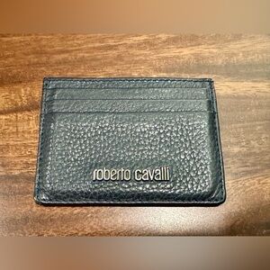Men’s Roberto Cavalli Leather Card Case Wallet (Navy Blue)